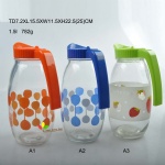 Glass water pitcher with decal design